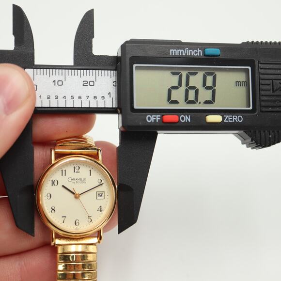 Caravelle by Bulova Gold Tone Watch 27mm Cream Date Expansion Band w New Battery - Picture 2 of 12